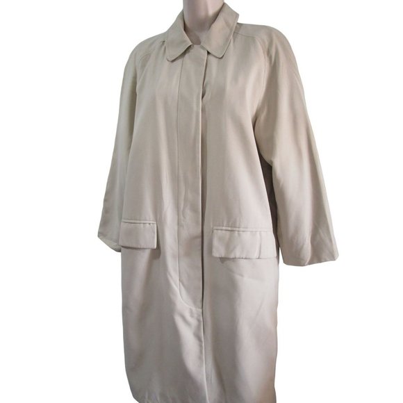 Brooks Brothers Cream Rain Coat Zip Wool Lining Hidden Button Ladies Sz 2 GUC - Picture 9 of 16